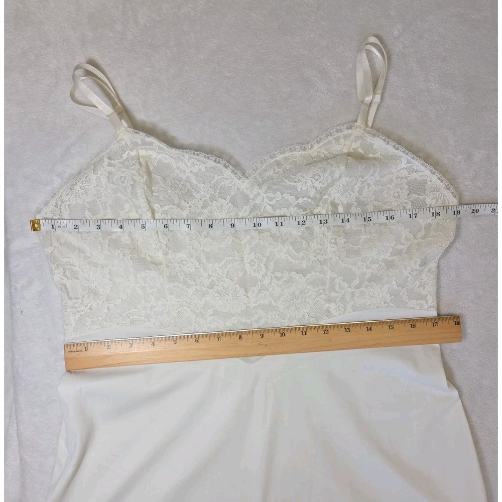 Vtg 1960s Vanity Fair Tricot Nylon Lace Bodice White Slip Dress LARGE‎ Size 38 - Picture 6 of 9